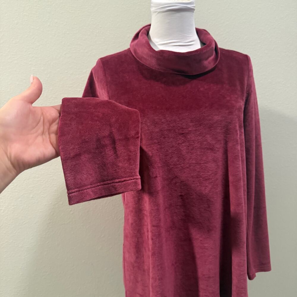 Pure Jill Burgundy Velvet Cowl Neck Tunic Top XS Petite Soft Cozy Pima Cotton - Picture 3 of 7
